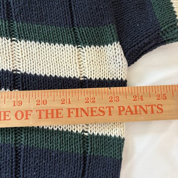 VTG Jantzen Heavy Cotton Blue, Cream, & Green Striped Sweater Large Collegiate - Picture 8 of 9